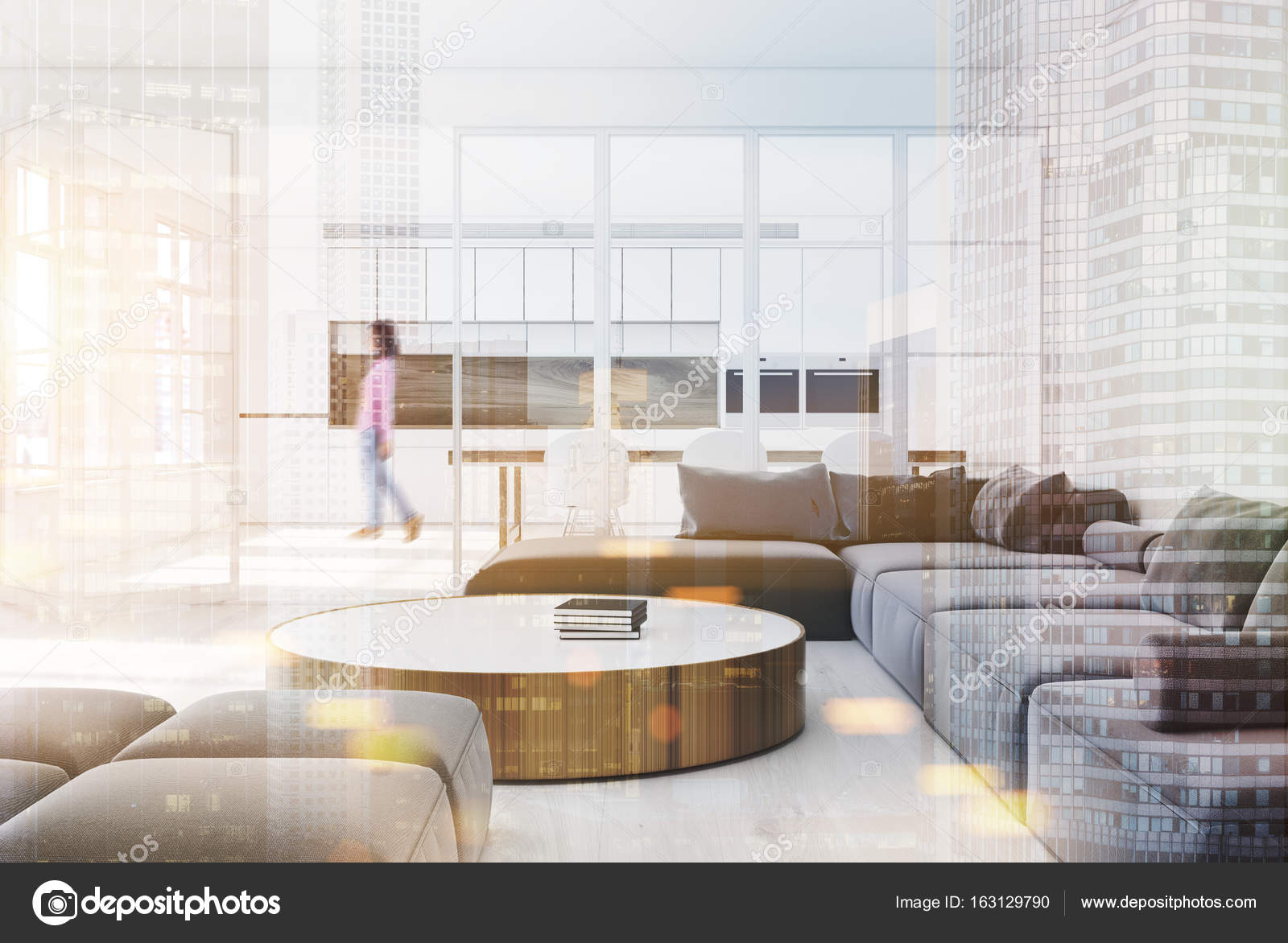 canap gris salon intrieur avec une table basse ronde verre et blanc des murs et une cuisine dans le fond femme rendu 3d simul jusquaux tons dimage - Salon Canape Gris canap gris salon intrieur avec une table basse ronde verre et blanc des murs et une cuisine dans le fond femme rendu 3d simul jusquaux tons dimage - Salon Canape Gris