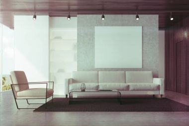 Gri kanepe oturma odası tonda bir posteri ile