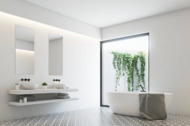 Yuvarlak küvet, çift lavabo