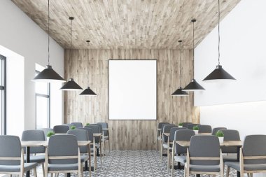 Beyaz Cafe, ahşap tavan, poster