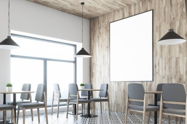 Beyaz Cafe, ahşap tavan, poster yakın