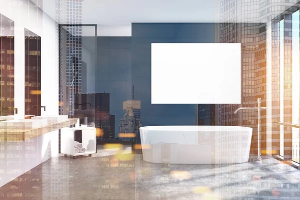 Современный интерьер ванной комнаты, постер, ночной город — стоковое фото