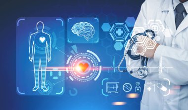 Doktor bir stetoskop tıbbi simgeler, Hud ile