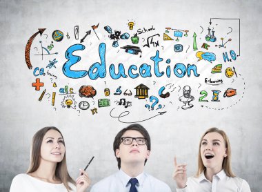 Bir grup genç insan ve bir eğitim kroki