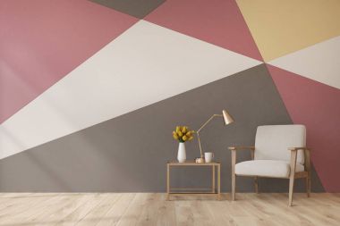 Oturma odası, geometrik desen duvar