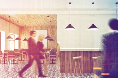 Beyaz iç, Tabureler, poster, insanlar bar