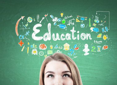 Sarışın kadın s baş ve eğitim simgeler