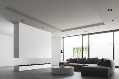 Oturma odası yuvarlak masa, şömine