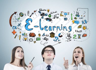 Grup genç ve parlak e kroki öğrenme