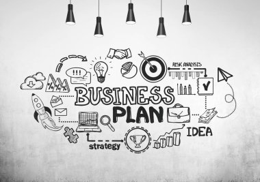 Siyah iş planı kroki bir beton duvar