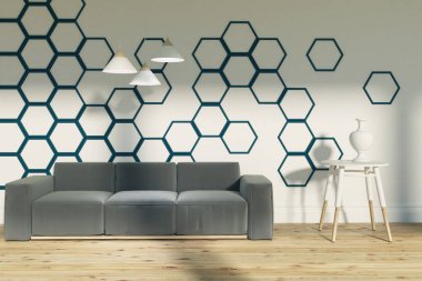 Bir Altıgen desen oturma odasında gri kanepe