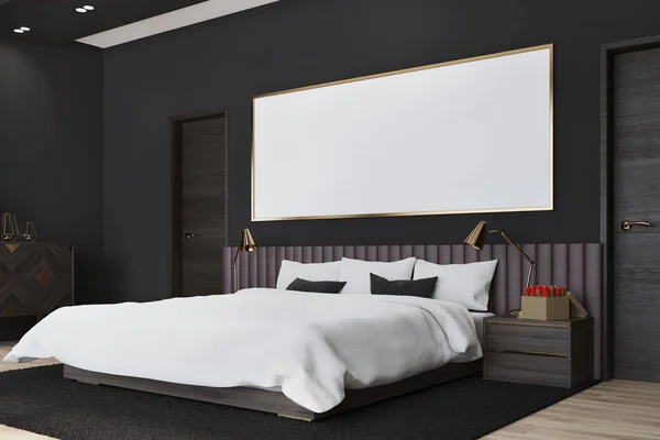 Siyah yatak odası ile bir poster, yan görünüm — Stok fotoğraf