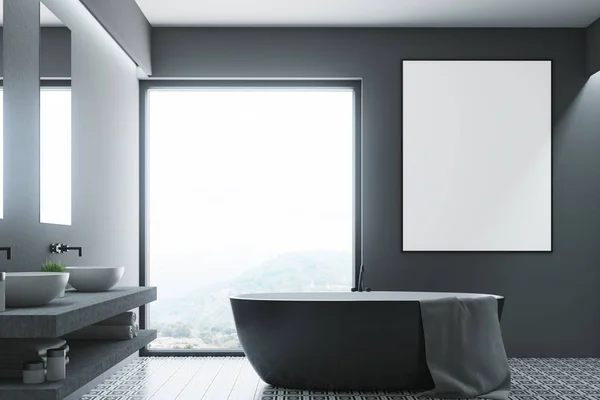 Salle de bain grise, baignoire ronde, poster — Photo