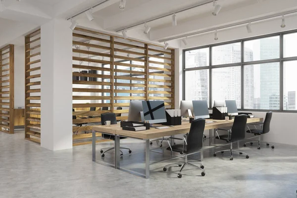 Open office interior with plank walls — Stock Photo, Image