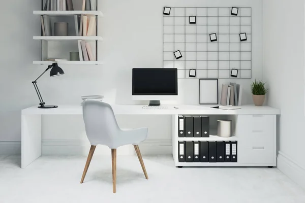 白色的家庭办公室，白色椅子 — 图库照片