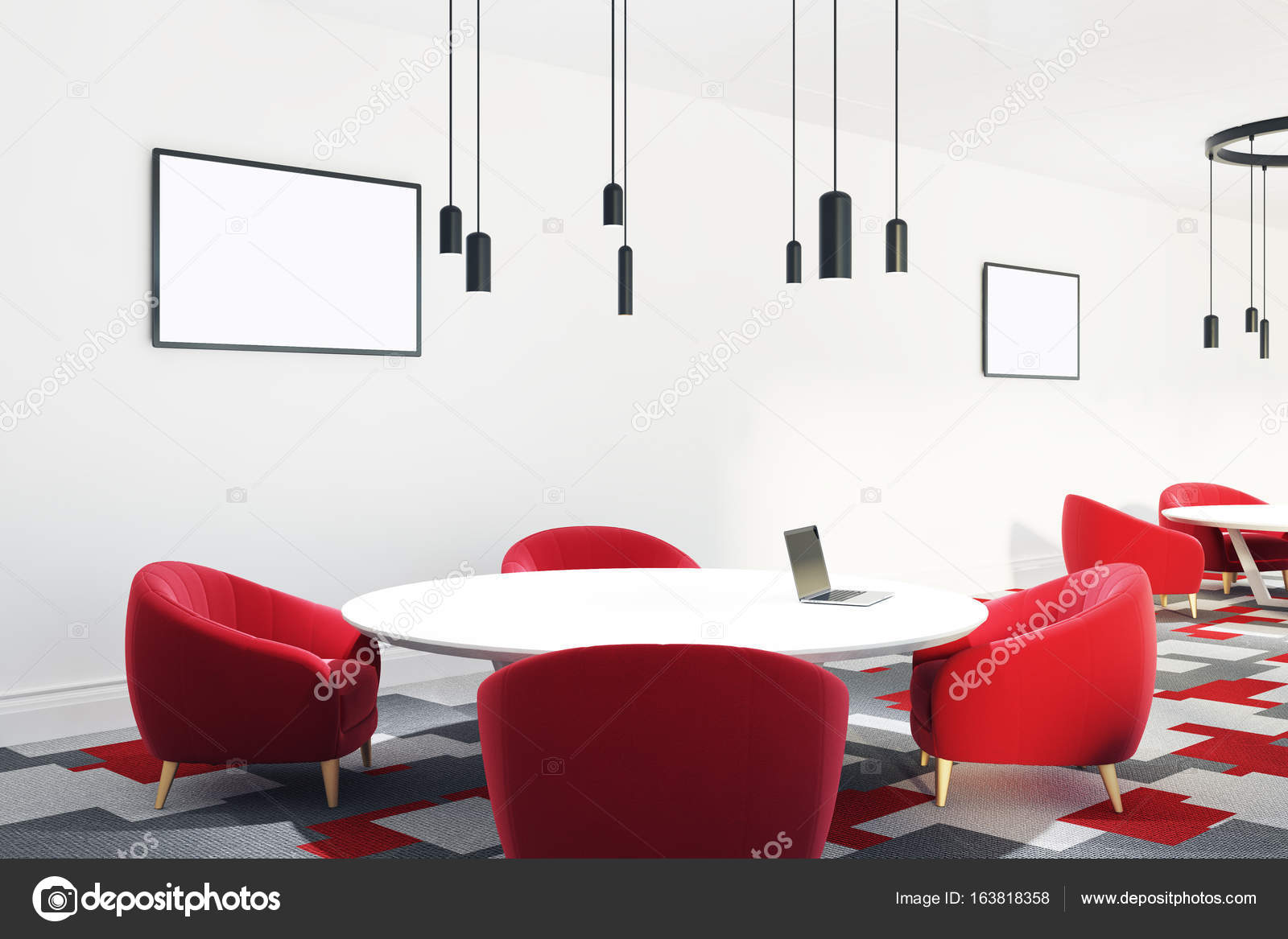 Open Office With Red Chairs Posters Round Stock Photo Open Office With Red Chairs Posters Round Stock Photo