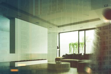 Oturma odası tablo, şömine, adam yuvarlak