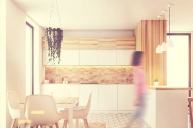 Altıgen desen Ahşap mutfak, tonda tablo