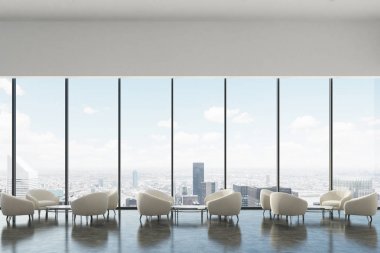 Ofis bekleme yeri beyaz koltuklar ile