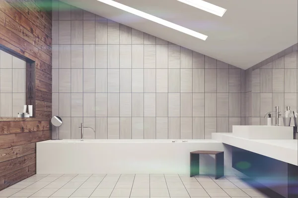 Minimalistisches Badezimmerinterieur mit Ziegelwänden. 3D-Darstellung