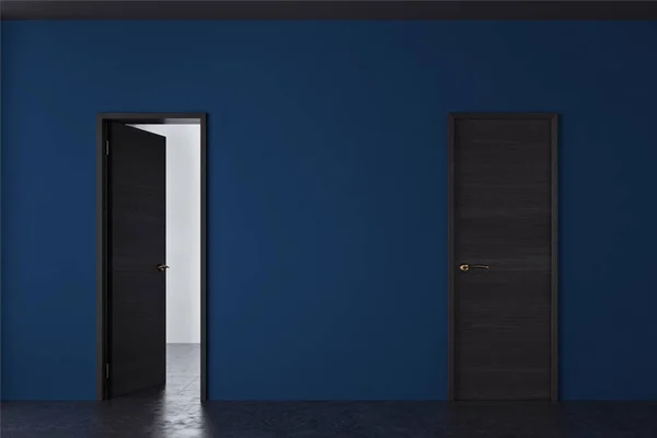 Niebieski pokój pusty i zamknięte drzwi — Zdjęcie stockowe