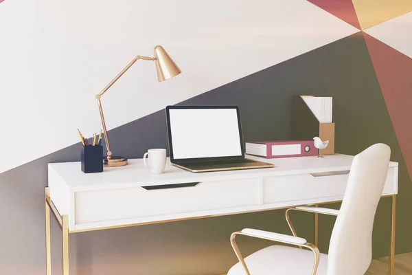 Colorful white home office closeup toned