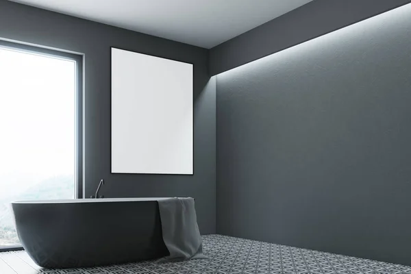 Gray bathroom, round tub, poster side view — Stock Photo, Image