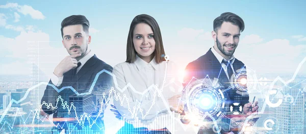 İş ortakları portre bir şehirde, grafikler