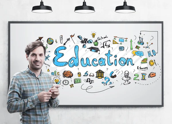 Smiling guy with a marker, education — Stock Photo, Image