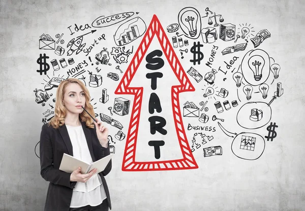 İş kadını boşaltmak, başlangıç ok ile