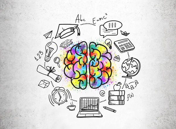 Eğitim simgeler ve renkli beyin kroki