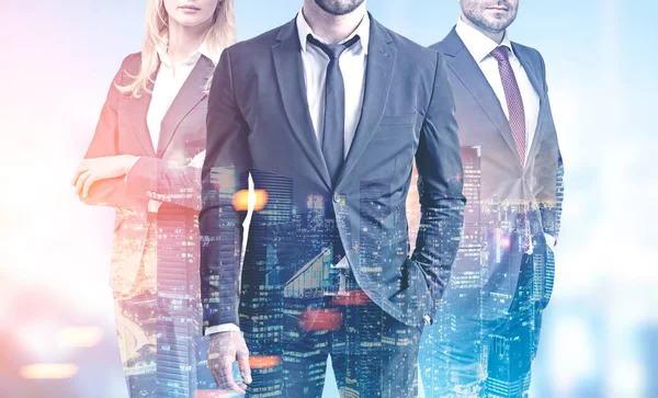 Business team in a foggy city, office — Stock Photo, Image