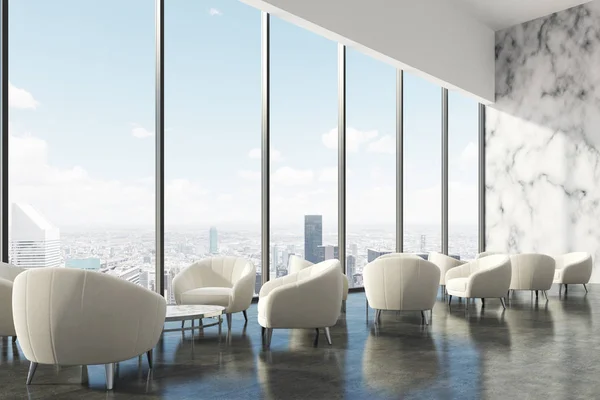 Office waiting area with white armchairs, side — Stock Photo, Image