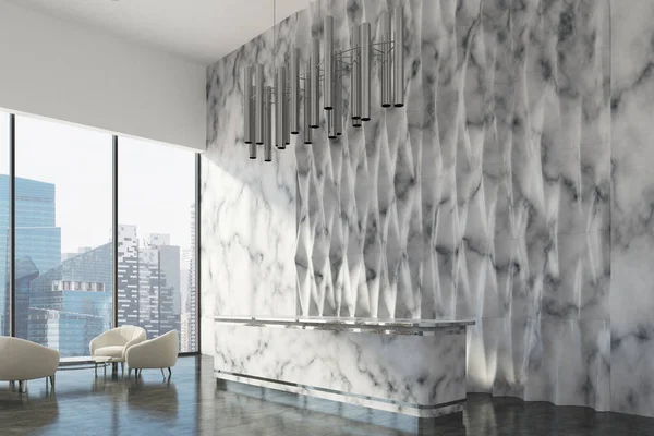 White marble reception counter