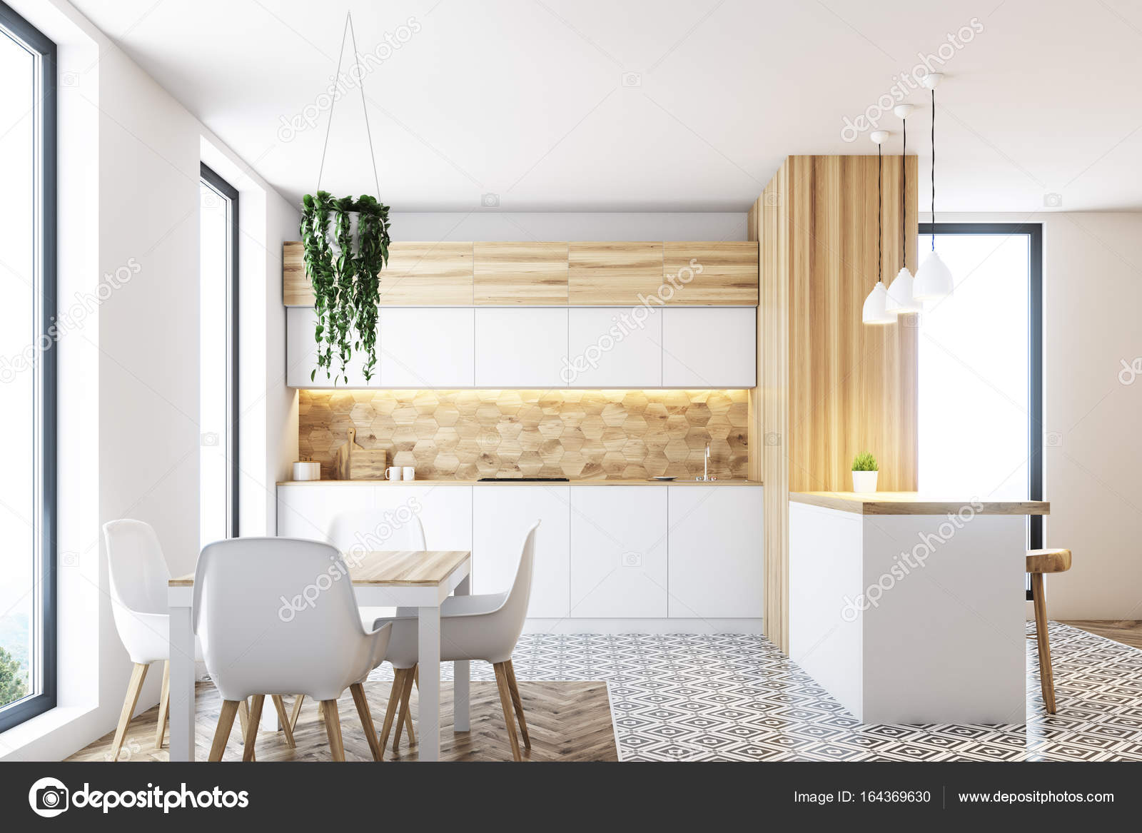 Hexagon Pattern Wooden Kitchen Table Stock Photo C Denisismagilov 164369630