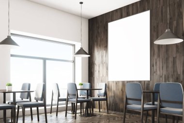 Koltukları kafe iç bir posteri ile gri, yakın çekim