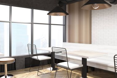 Tuğla ve ahşap kafe İçişleri, köşe