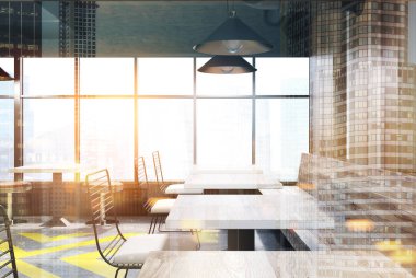 Ahşap kafe iç, yan görünüm, Çift Kişilik