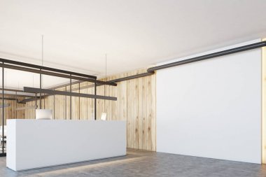 Beyaz bir Resepsiyon, yan ile ahşap ofis