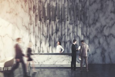 Mermer Resepsiyon sayaç, ofis, insanlar