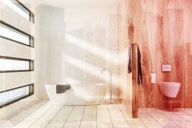 Bir küvet, tuvalet tonda beyaz banyo