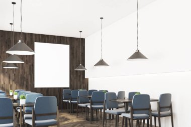 Gri koltukları kafe iç ile bir poster, yan