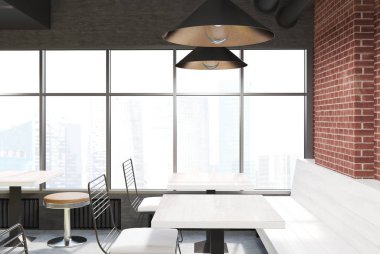 Tuğla ve kafe iç, yan görünüm