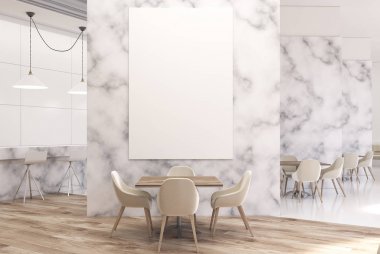 Beyaz mermer lüks kafe bir posteri ile ön