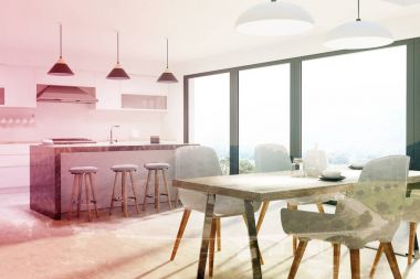 Bir bar ve bir tablo ile mutfak