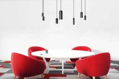 Beyaz ve kırmızı ofis bekleme odası veya bir Öğretmenler odası