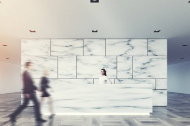 Mermer ve cam Resepsiyon lobi, insanlar portre