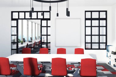 Beyaz kırmızı konferans salonu, poster, portre, ön