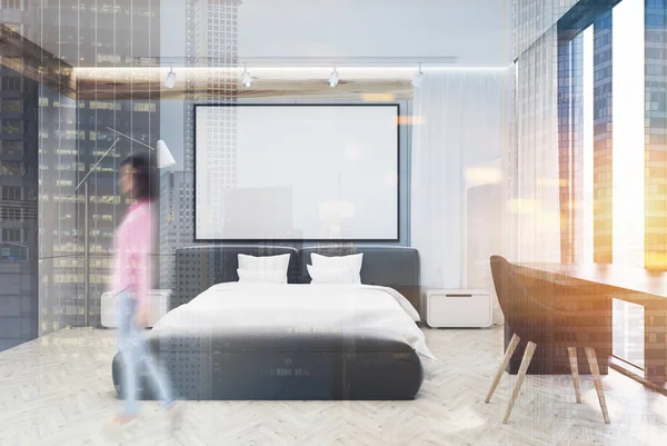 Серо-белая спальня, большой плакат, двойной — стоковое фото