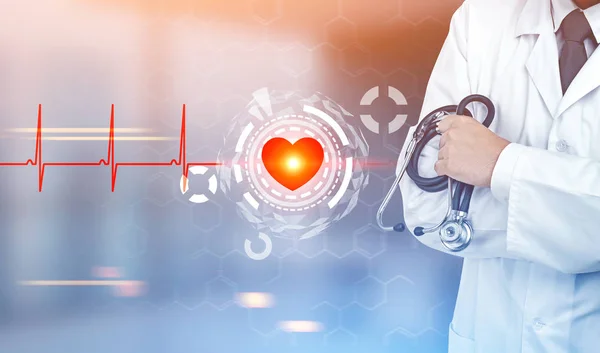 Cardiologist and a heart HUD — Stock Photo, Image